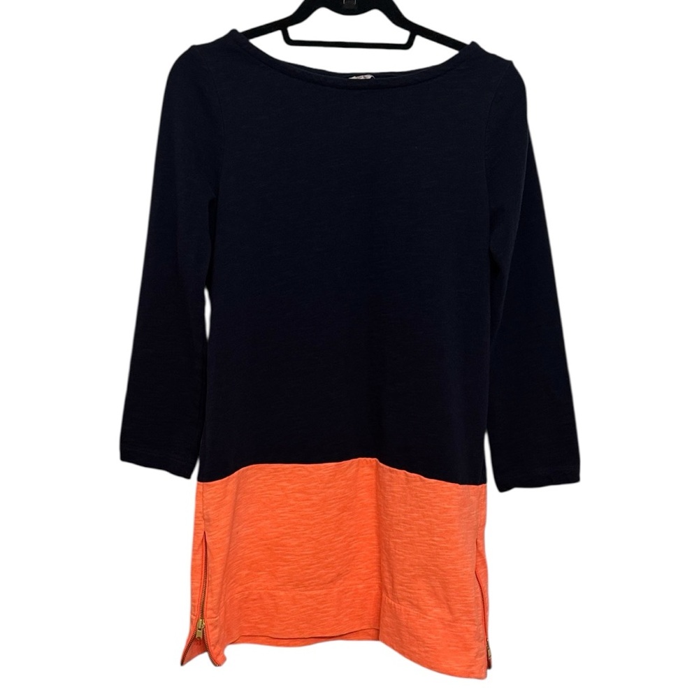 J.Crew Colorblock Tunic Dress XS Navy Coral Side Zip Long Sleeve Cotton Fun